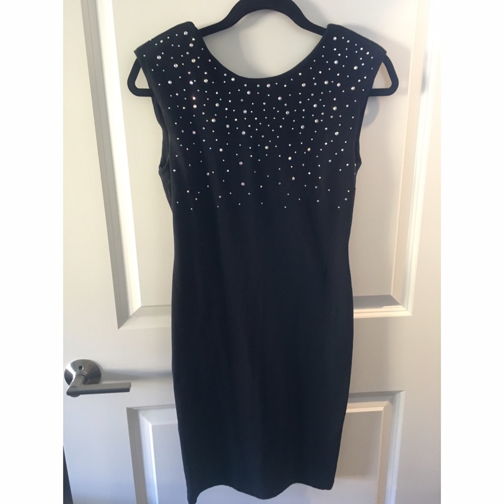 Black fitted dress with rhinestones