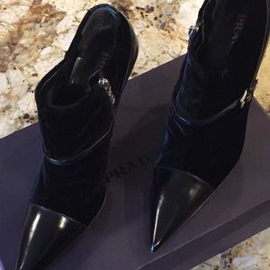 Prada leather velvet ankle boots