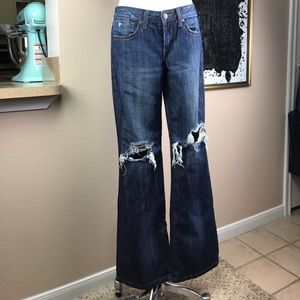 Distressed wide boot cut