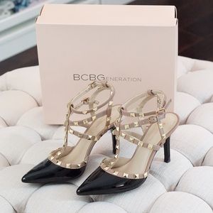 BCBG Rockstud Heels in Black &a Nude