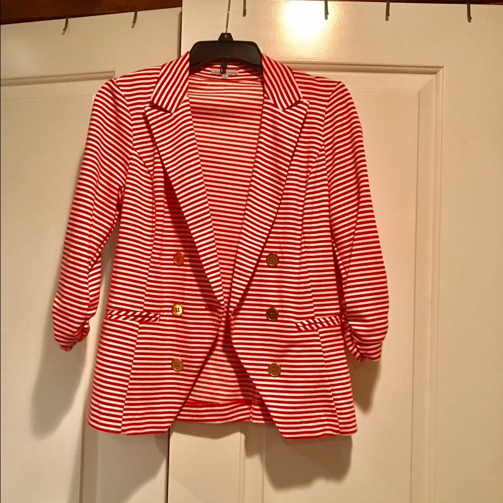 Red Striped Cotton Blazer
