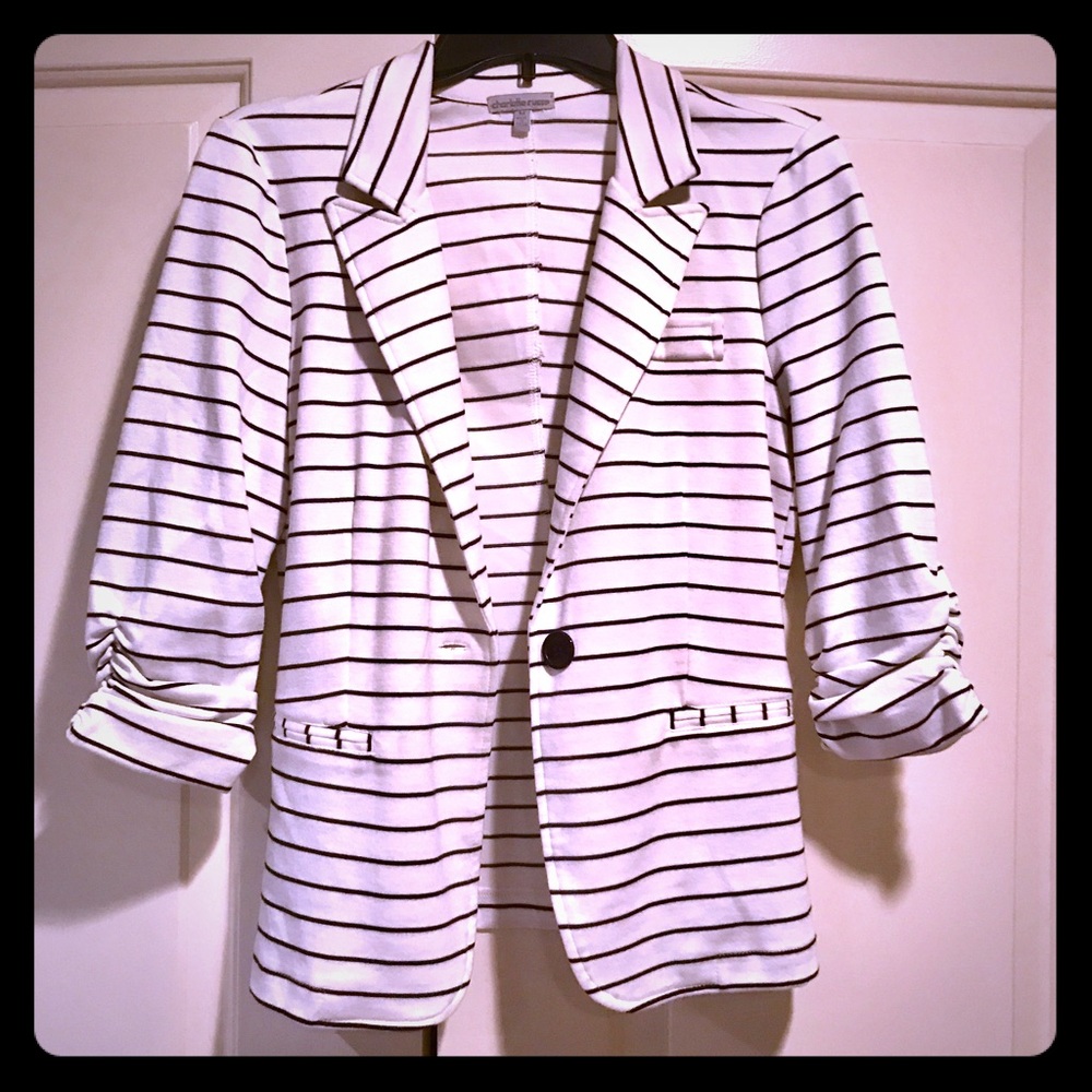 Black & White Striped Cotton Blazer