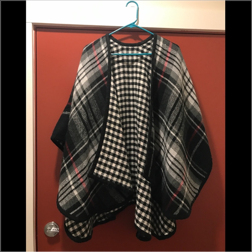 Reversible Wool Blend Poncho