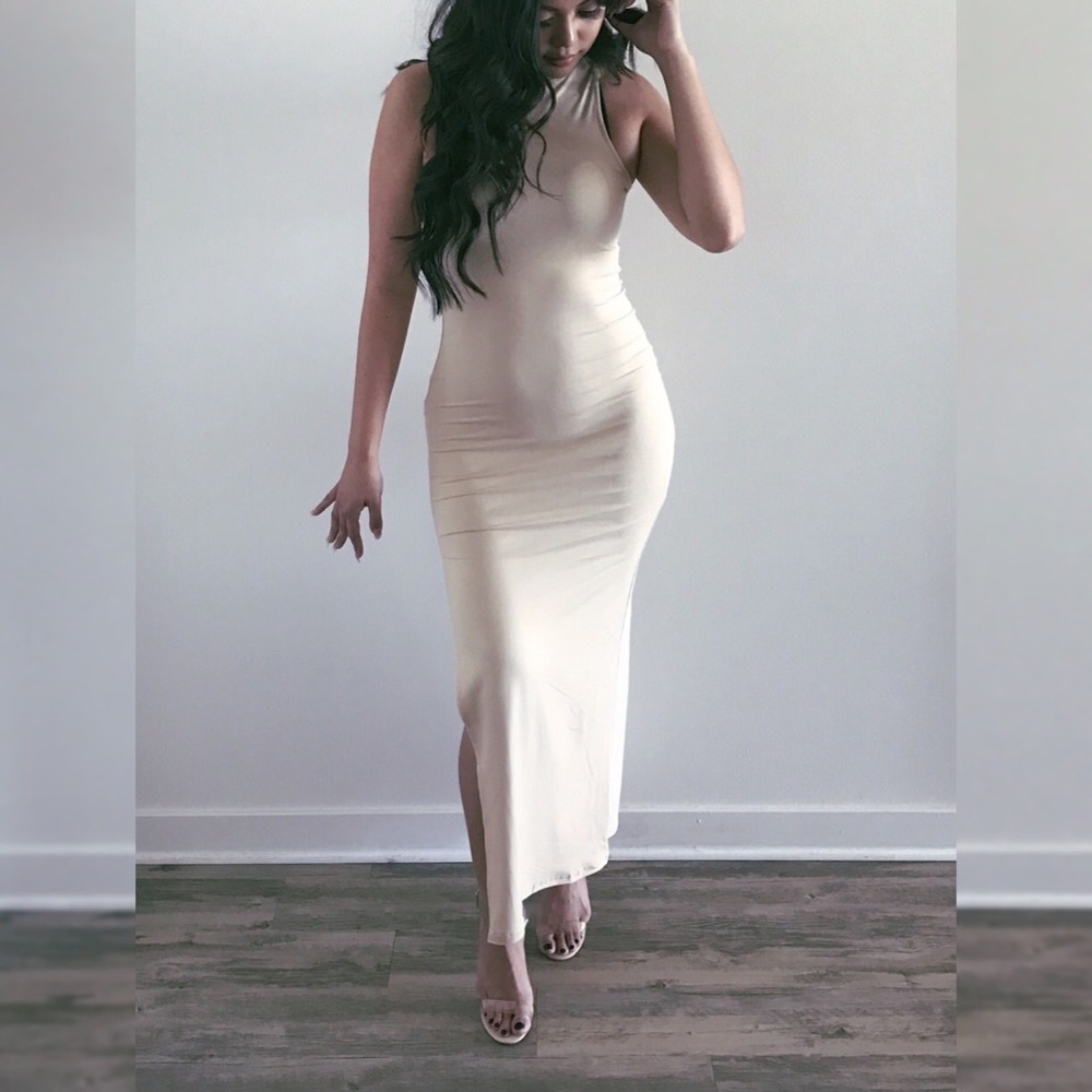 Mock Neck Dress Nude