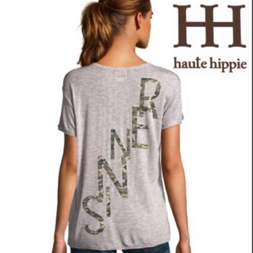 Haute Hippie Saint/Sinner Tee Shirt Heather Gray