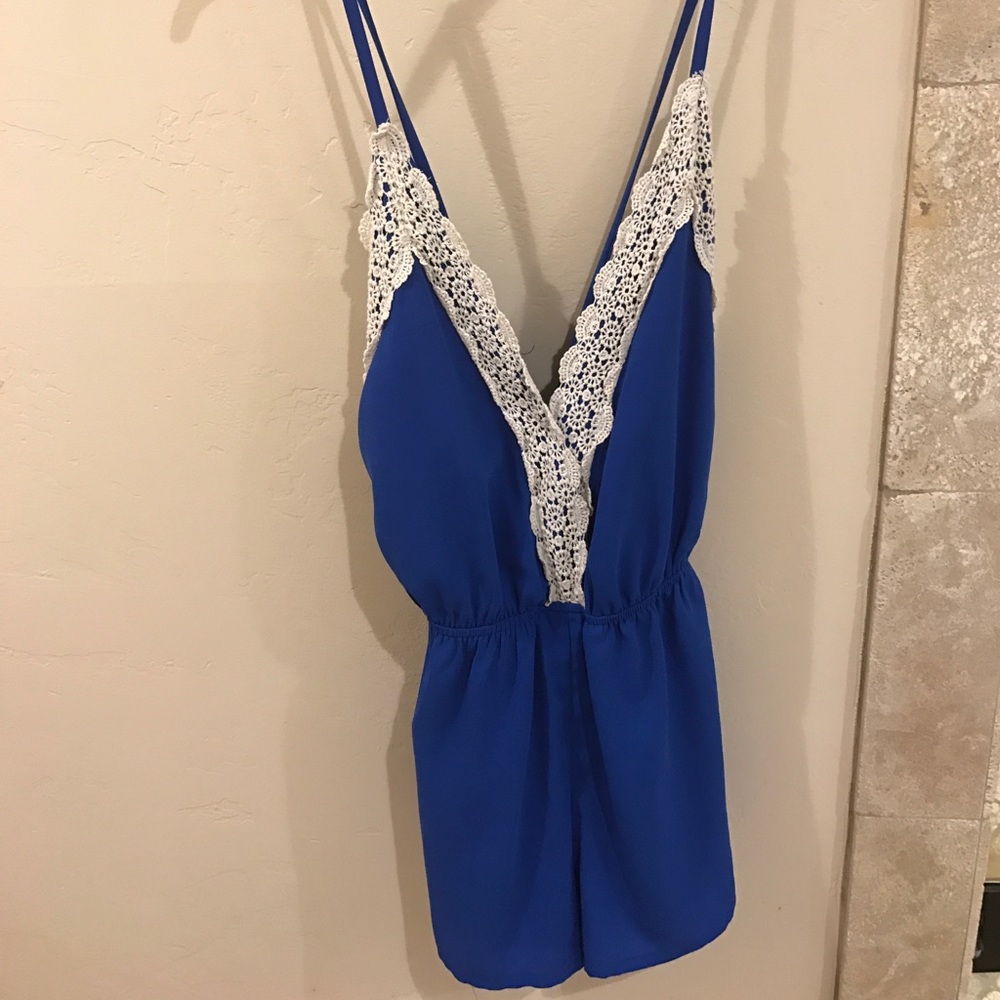 Stella Blue with White Lace Romper