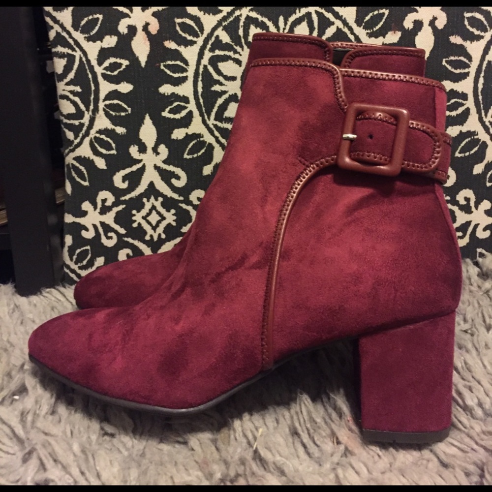 Maroon suede heeled bootie