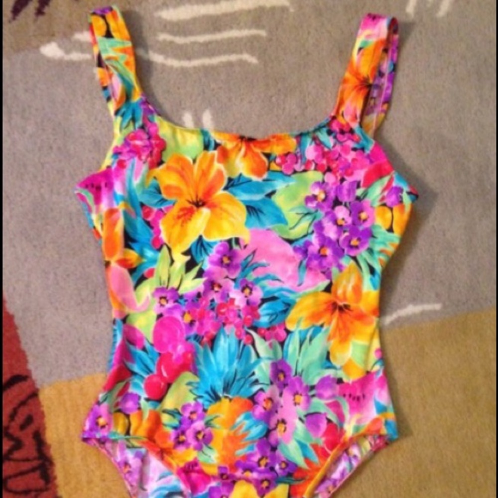 Floral tropical Womens size 10 one piece swimsuit