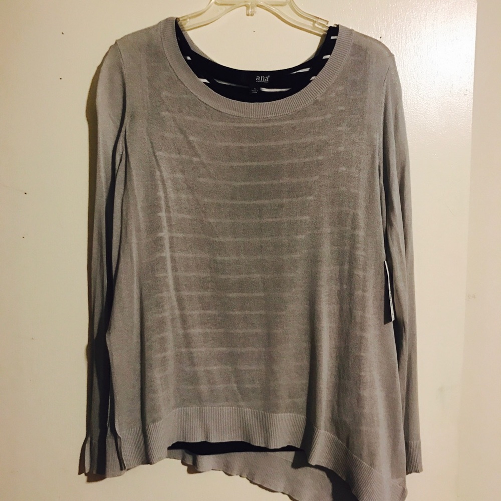 A.N.A Grey Long Sleeve Blouse