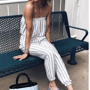 Forever21 striped sleeveless jumpsuit.