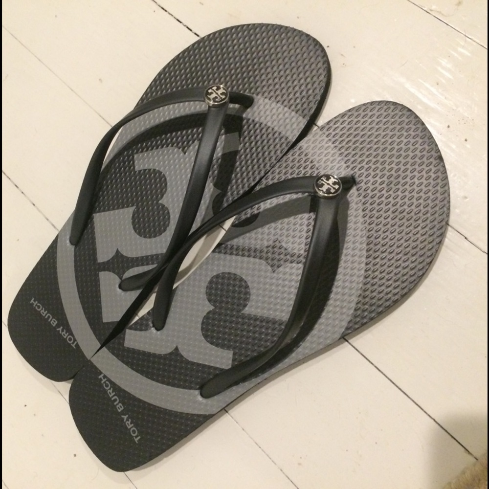Tory burch flip flops black and gray size 11
