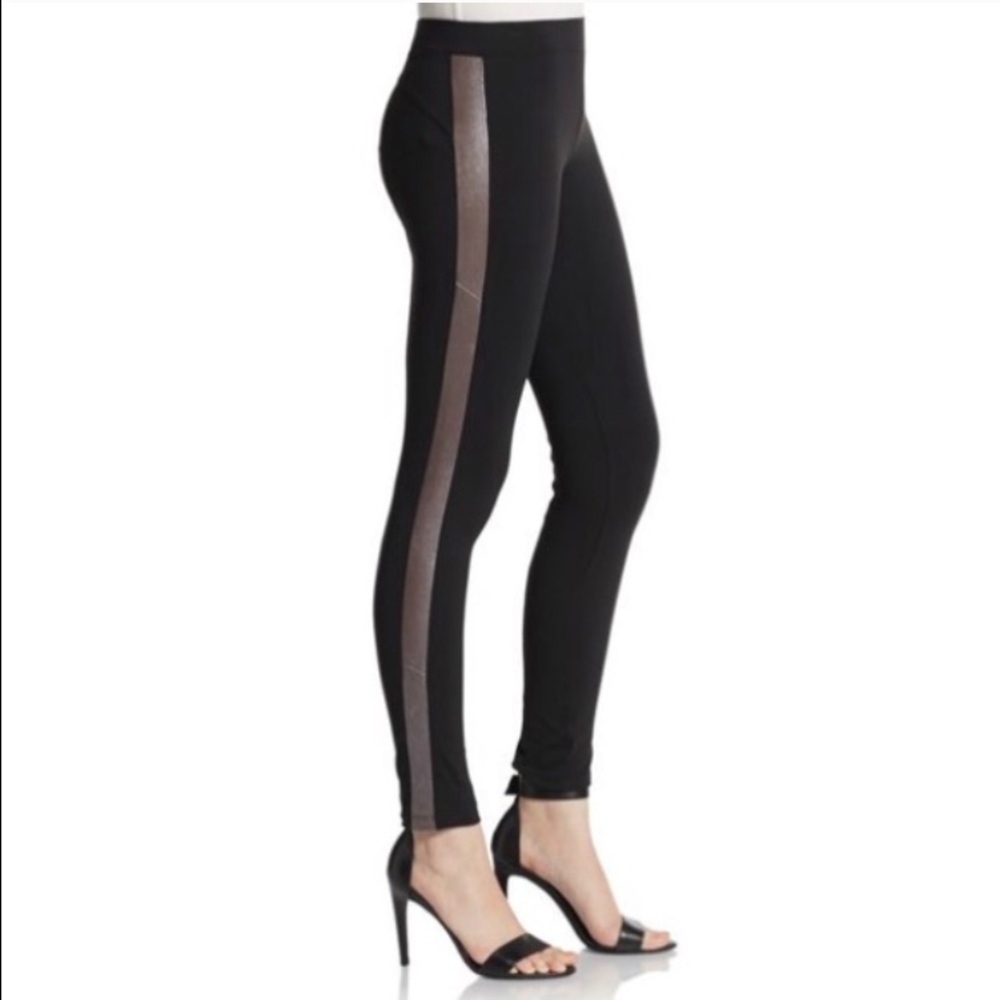 David Lerner Knit and Leather Leggings Pants Black