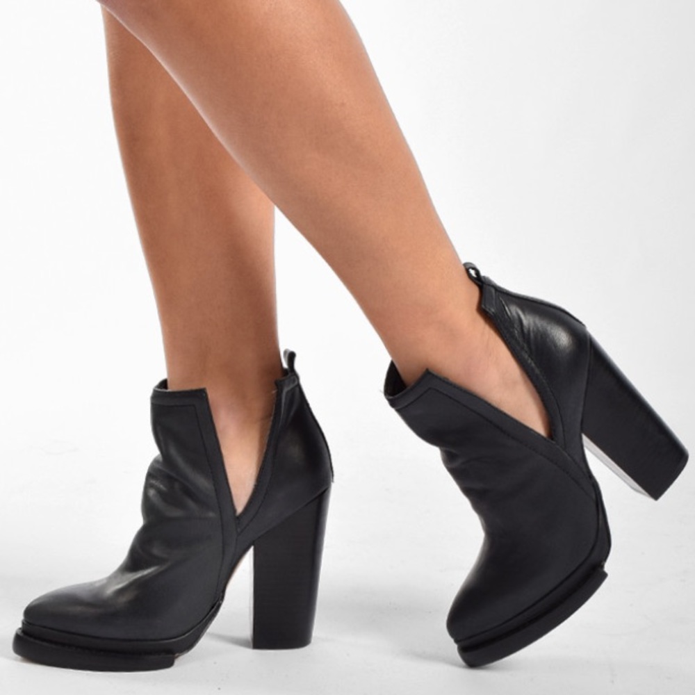 Black leather cut out ankle boot