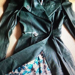 DIANE VON FURSTENBERG GREEN LEATHER TRENCH-COAT