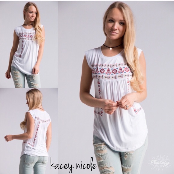 LAST 1 Embroidered Cap Sleeve Top - Picture 2 of 4