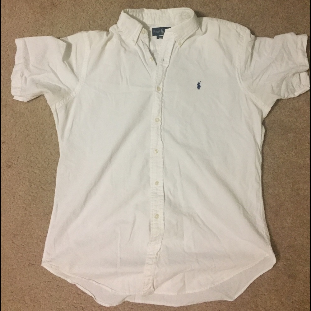 White polo shirt sleeve button down