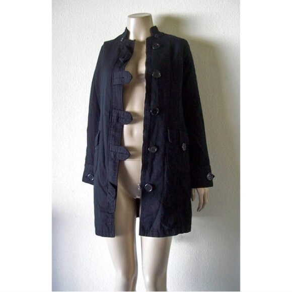 Black Bomber Trench Coat Jacket Detachable Hood - Picture 2 of 4