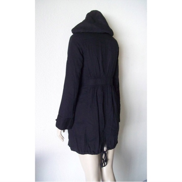 Black Bomber Trench Coat Jacket Detachable Hood - Picture 3 of 4