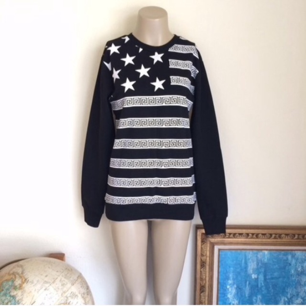 Black White Greek American Flag Print Sweatshirt - Picture 1 of 4