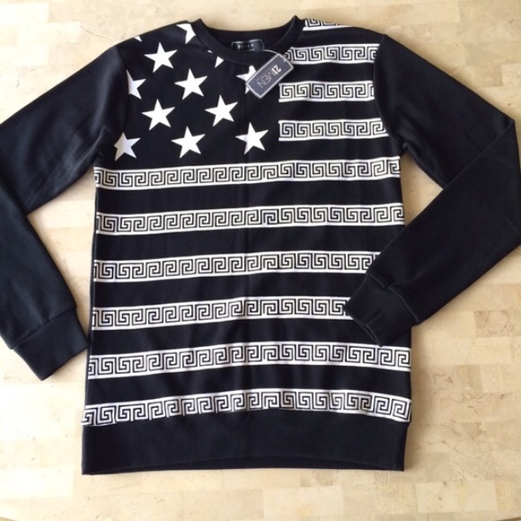 Black White Greek American Flag Print Sweatshirt - Picture 3 of 4