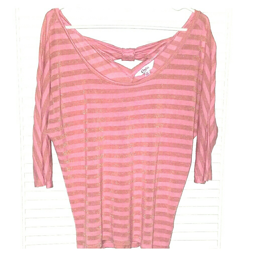 Candies Pink & Gold Shimmer Stripe 3/4 Sleeve Top