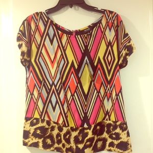 Silk like bright color multi patterned blouse