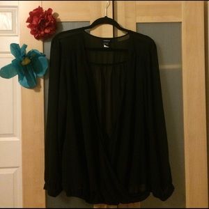 Torrid long-sleeved sheer faux wrap blouse