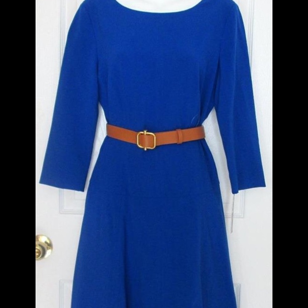TAHARI ARTHUR S.LEVINE ANNE BELTED BAJA BLUE DRESS