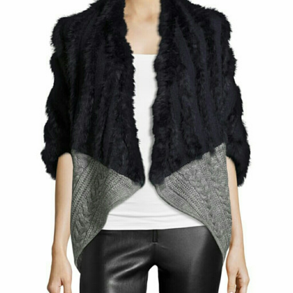 Cable-Knit Rabbit Fur Cardigan/Poncho
