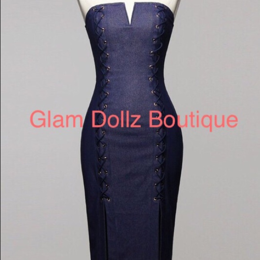 Strapless Denim strap me up Bandage dress