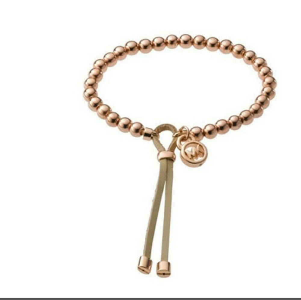 MK Rose Gold Leather Beaded Bracelet