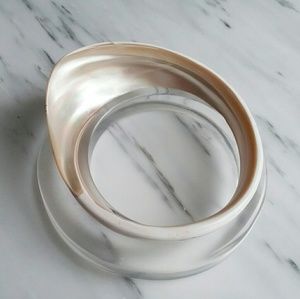 SOLD 1940s Carved Mother of Pearl Bangle Bracelet