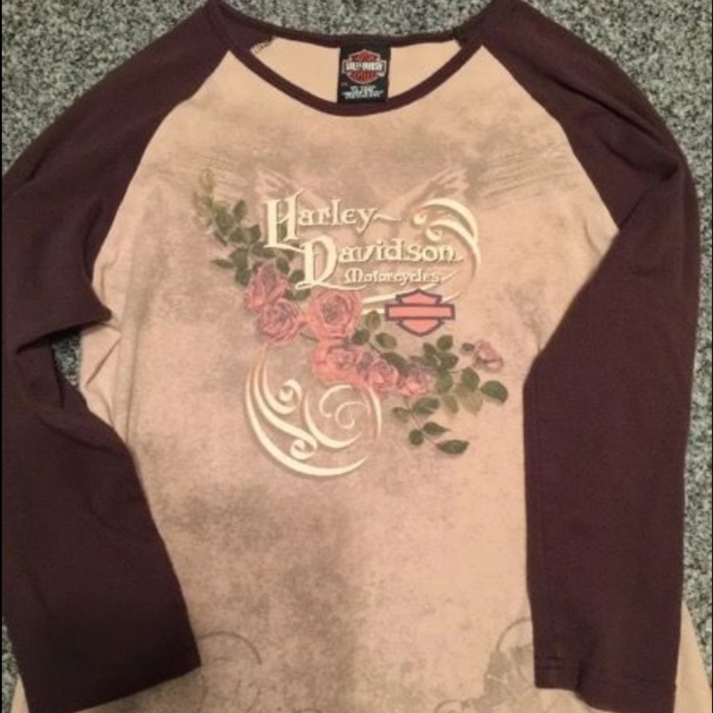Harley Davidson brown floral shirt.  S/M