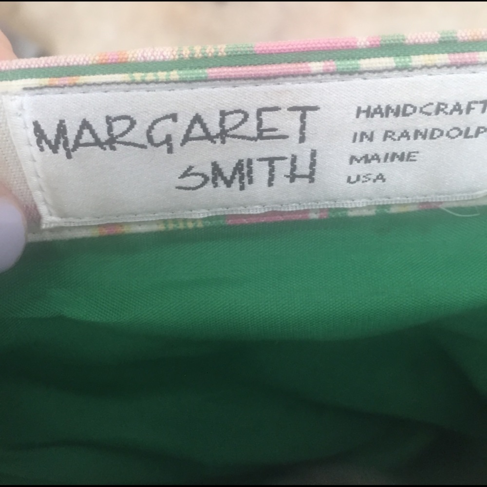 Margaret Smith handmade pink, green handbag