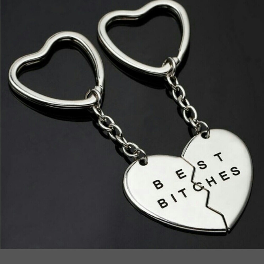 ??Broken Heart Silver Plate Best Bitches Keychains