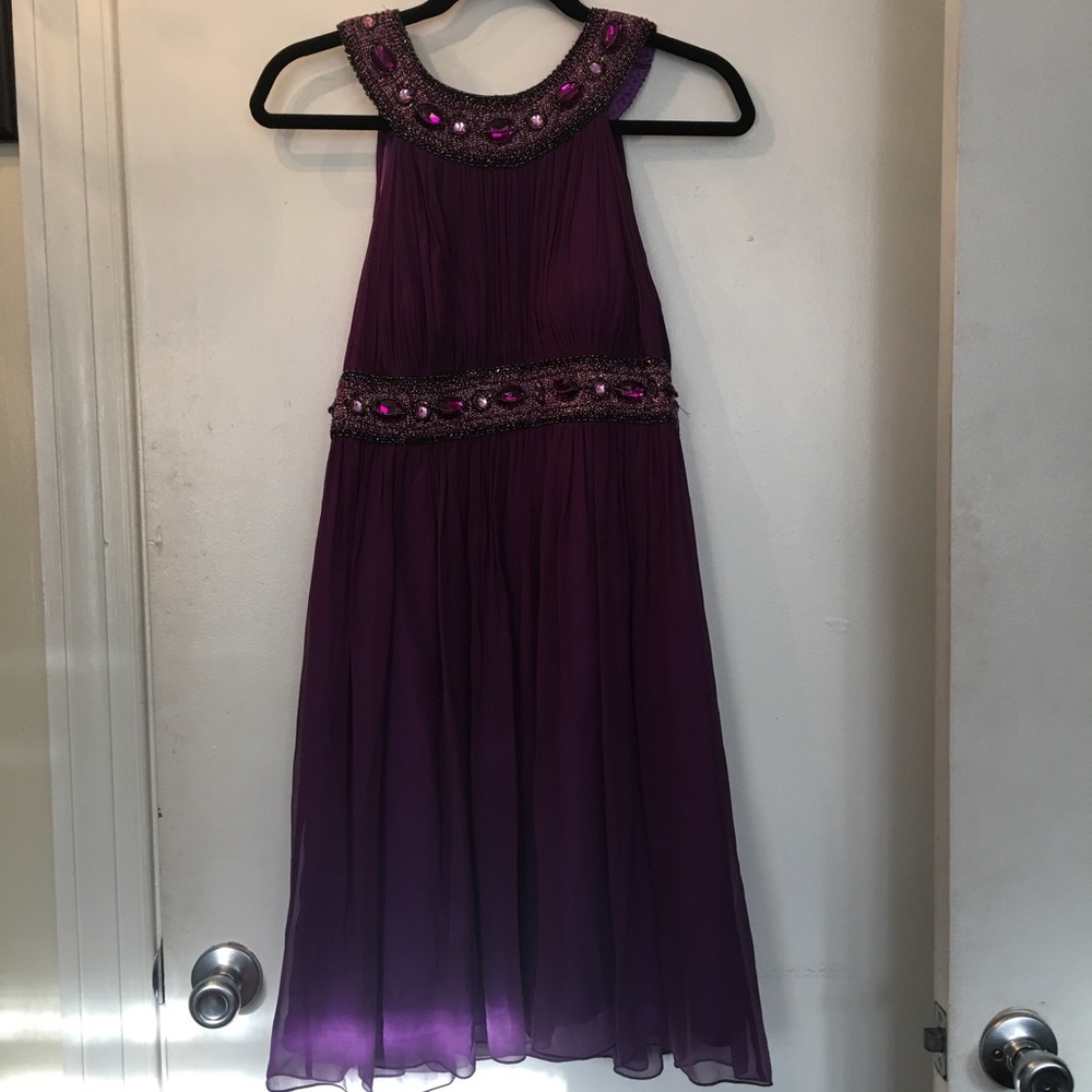 Neiman Marcus silk purple beaded halter dress sz8