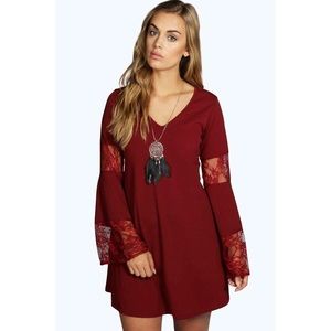 Boohoo Lace Bell Sleeve Dress