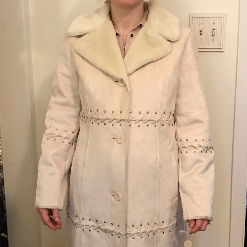 Off-white colored ankle/calf-length coat. NWT