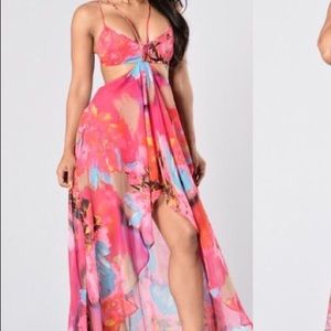 Pink tropical maxi dress