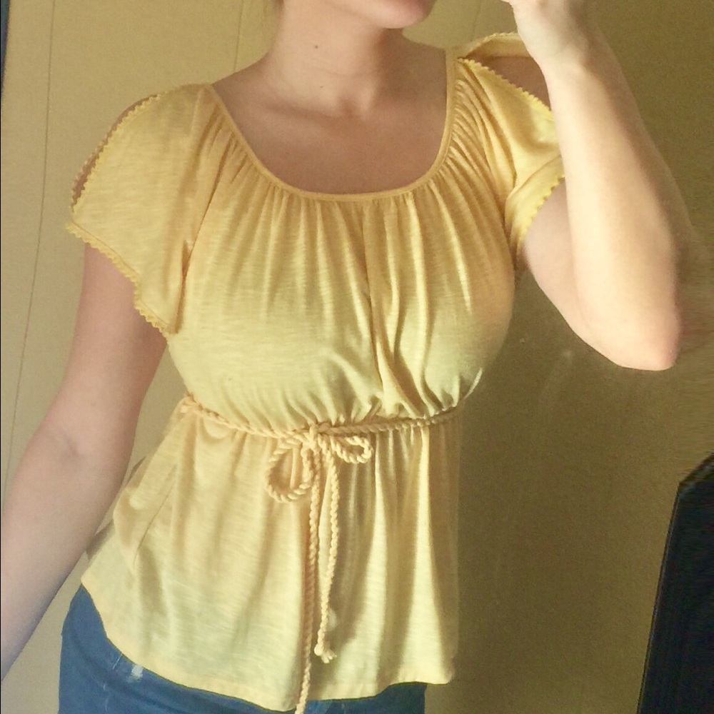 Yellow Peep Shoulder Babydoll Blouse