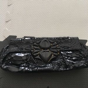 R&Y Agousti Python and brooch clutch