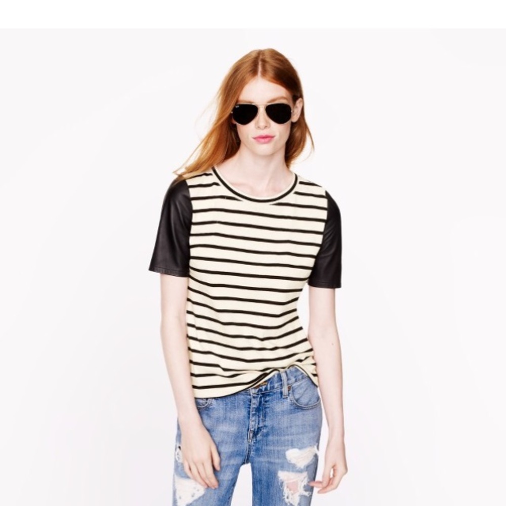 J.Crew Leather Sleeve Top in Stripe