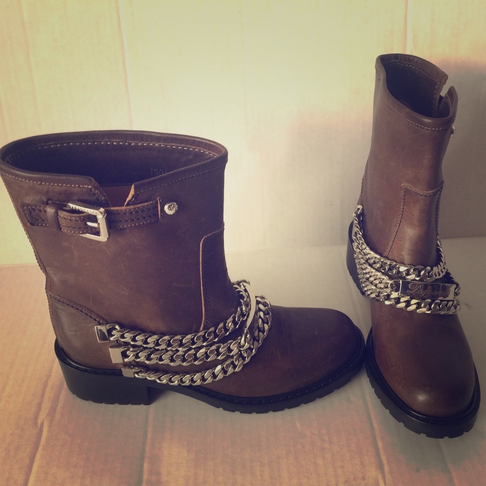DSquared Dsquared2 Chained Leather Boots Brown