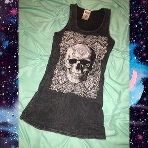 Vocal Skull Rhinestone Grey Tank Biker Small Punk