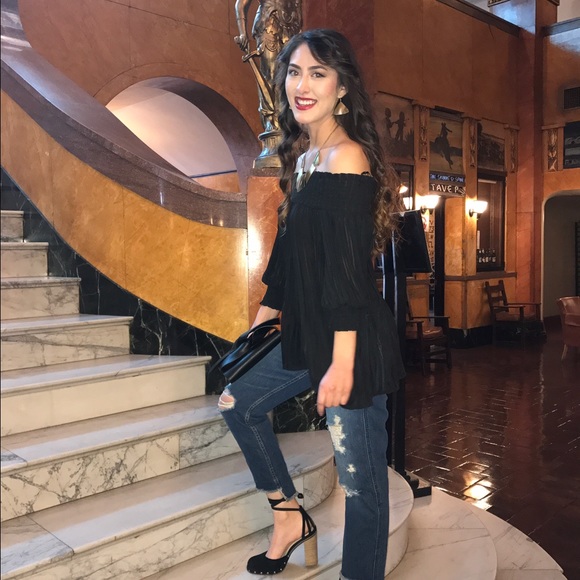 Black Off Shoulder Top - Picture 2 of 4