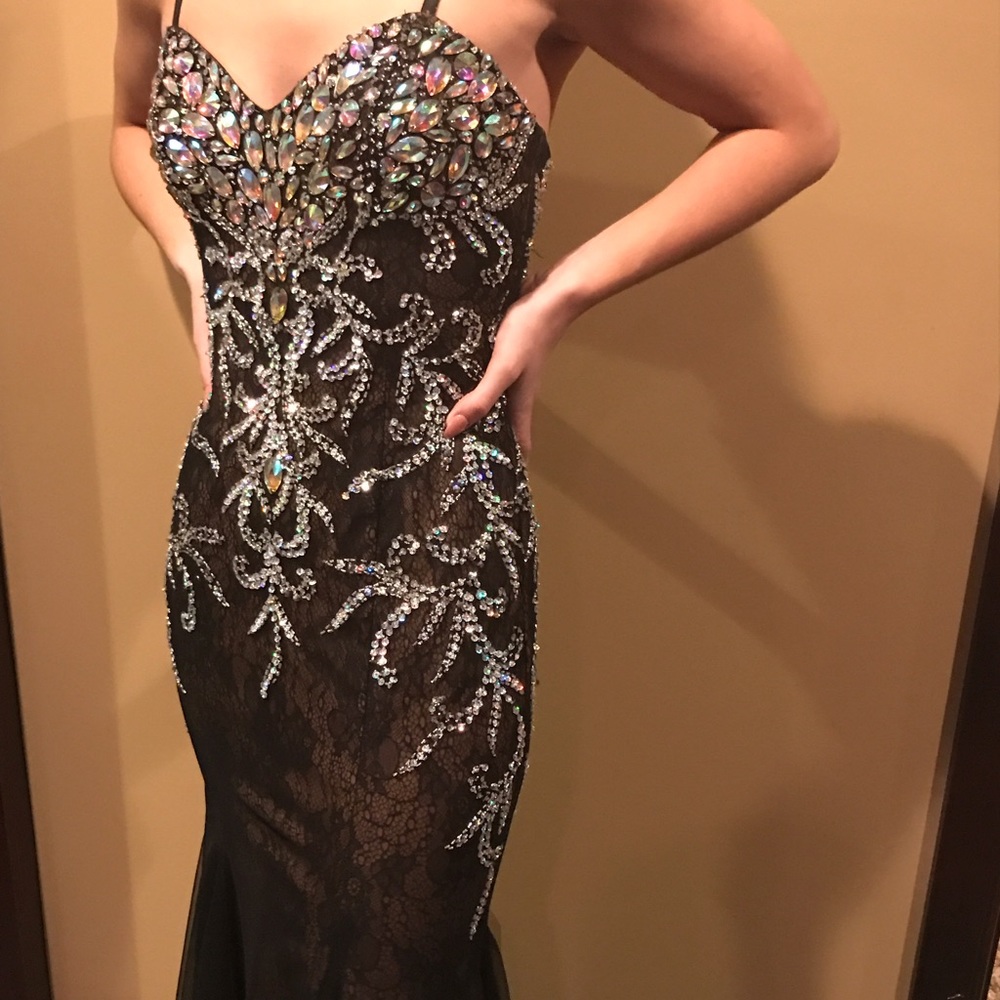 Black and Tan formal dress /prom dress