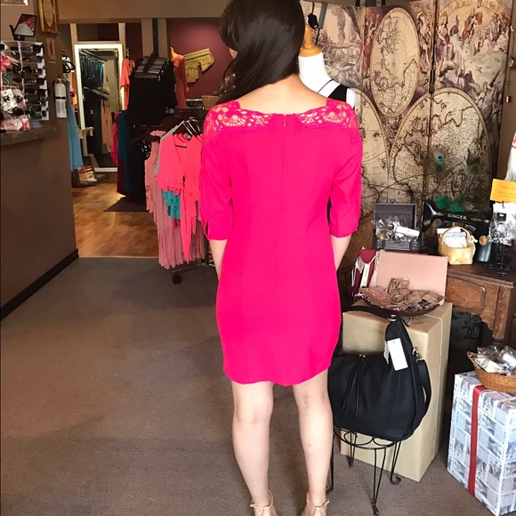 Hot Pink Crochet Accented Dress-SALE - Picture 3 of 5