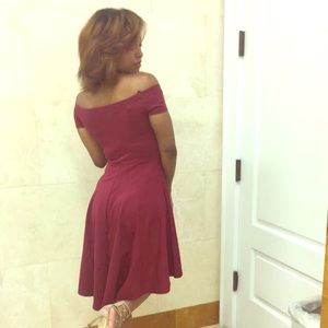 Burgundy off the shoulder skater dress
