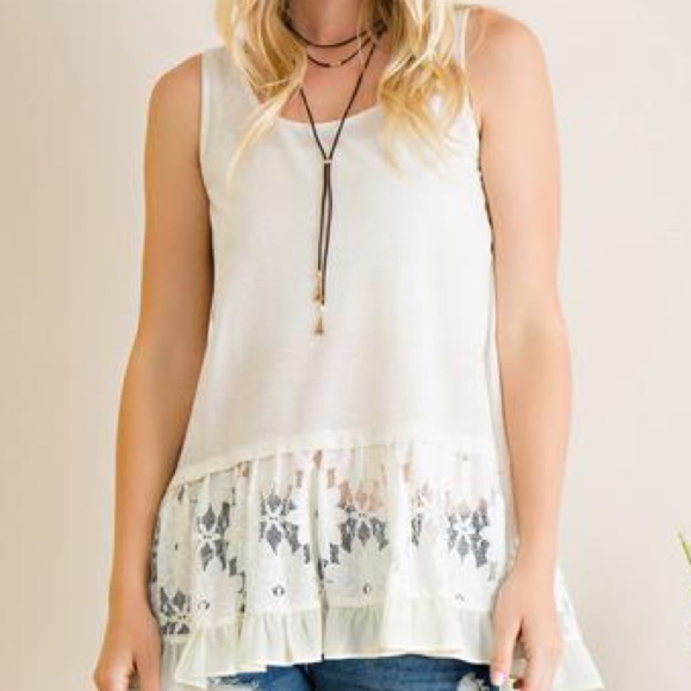 Lace Detail Ivory Tank Top