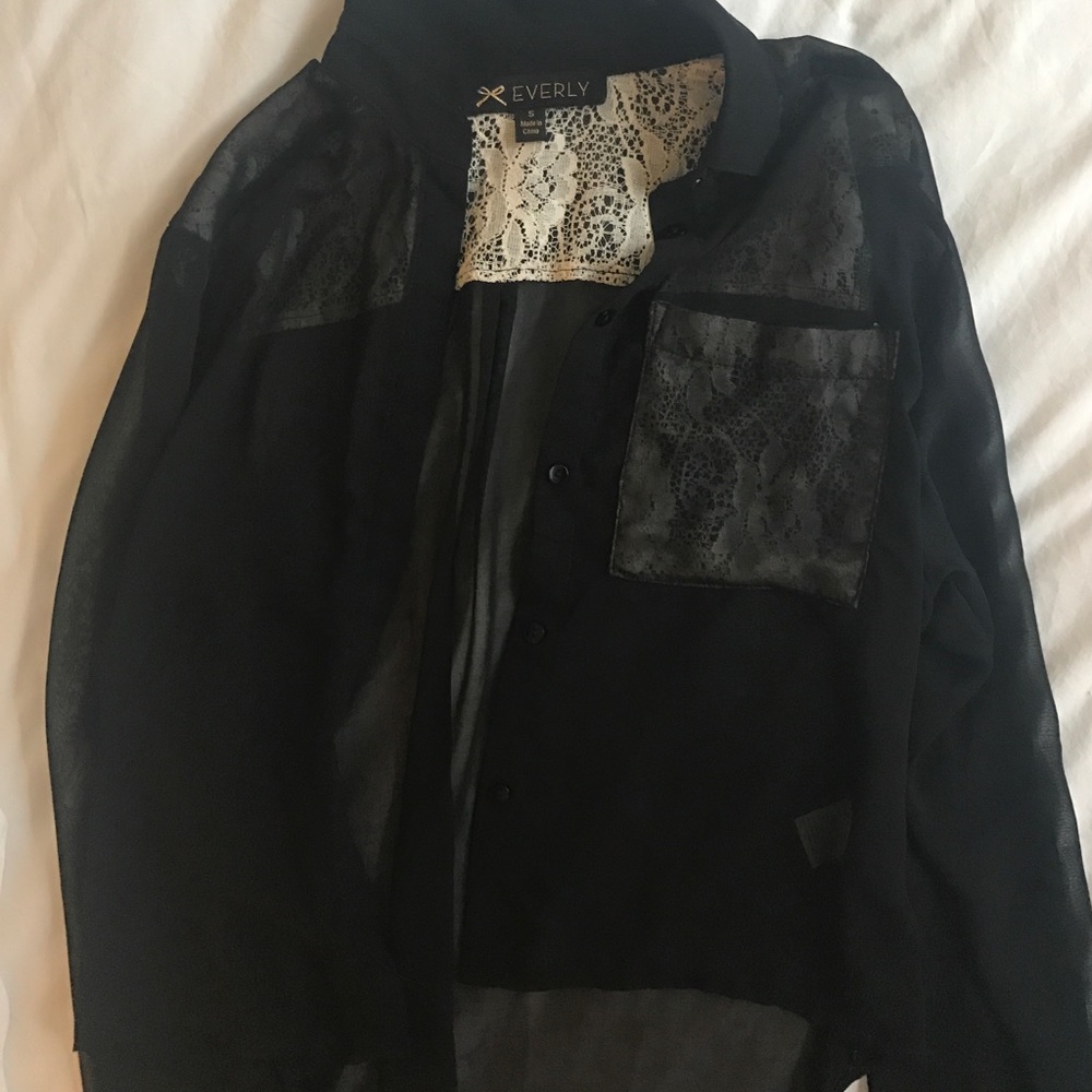 Sheer black shirt with lace pocket